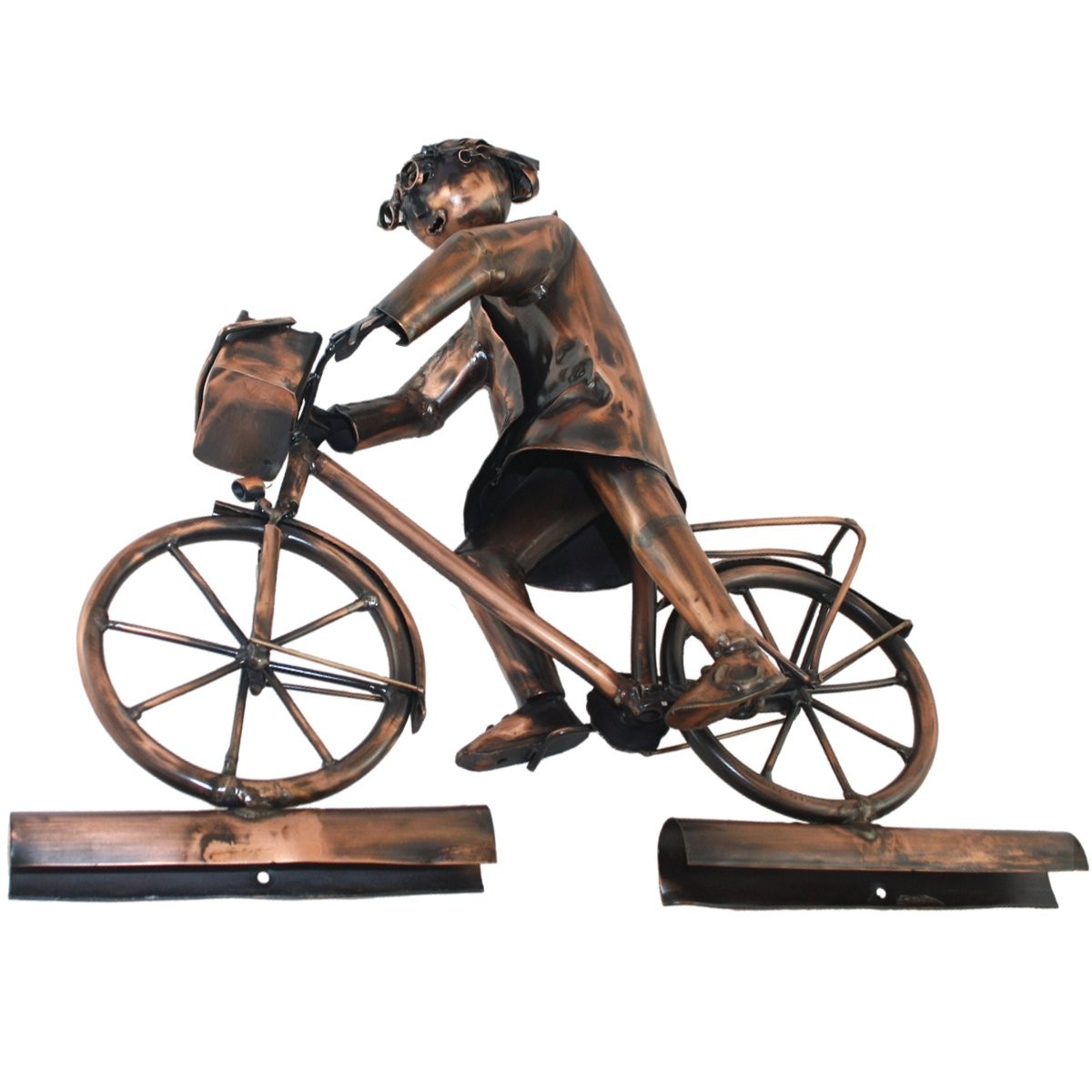 Figura di grondaia Donna in bicicletta in rame