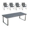 Tuinmeubelset: 4 stoelen en 1 tafel in roestvrij staal en glaskeramisch tafelblad