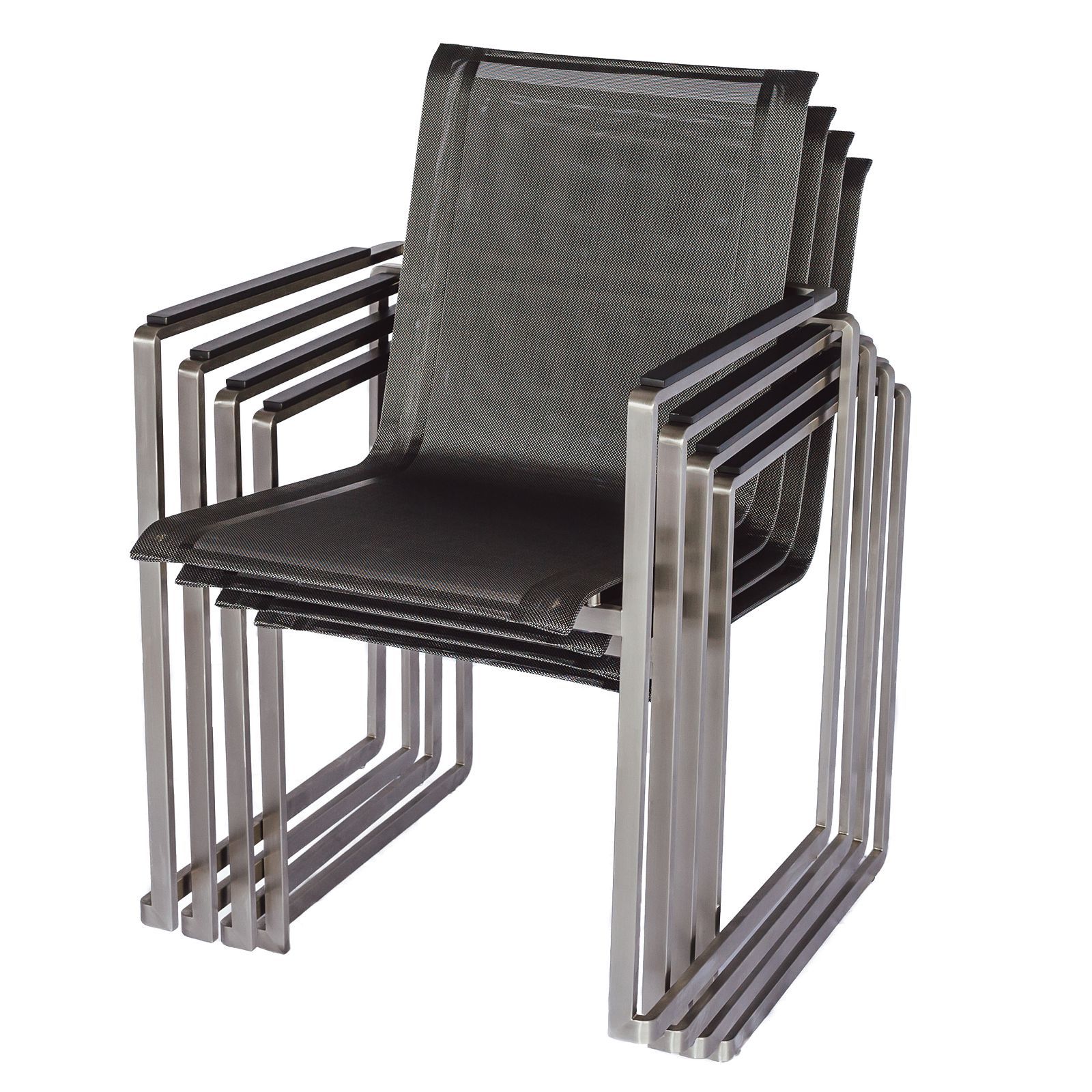 Ensemble de meubles de jardin : 6 chaises et 1 table en acier inoxydable et plateau de table en vitrocéramique